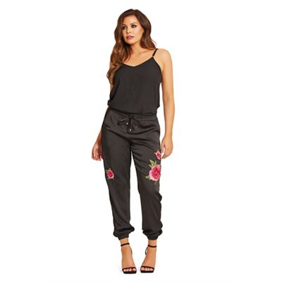 Jessica Wright for Sistaglam Black 'Prim' embellished satin trousers